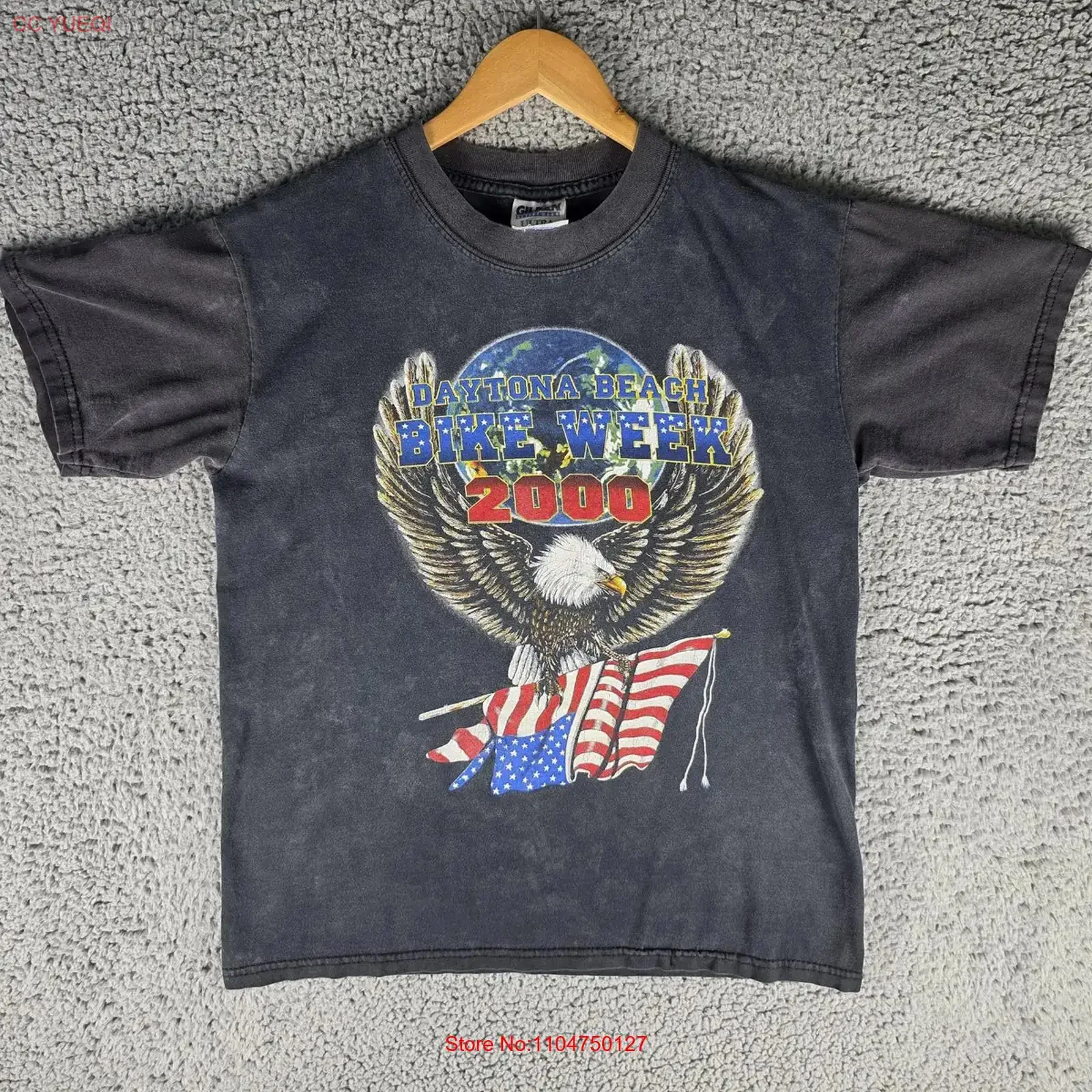 Vintage Daytona Beach Bike Week T Shirt Mens Small Black Eagle Flag Biker 2000 Y2K vintage Washed streetwear Soft fashion