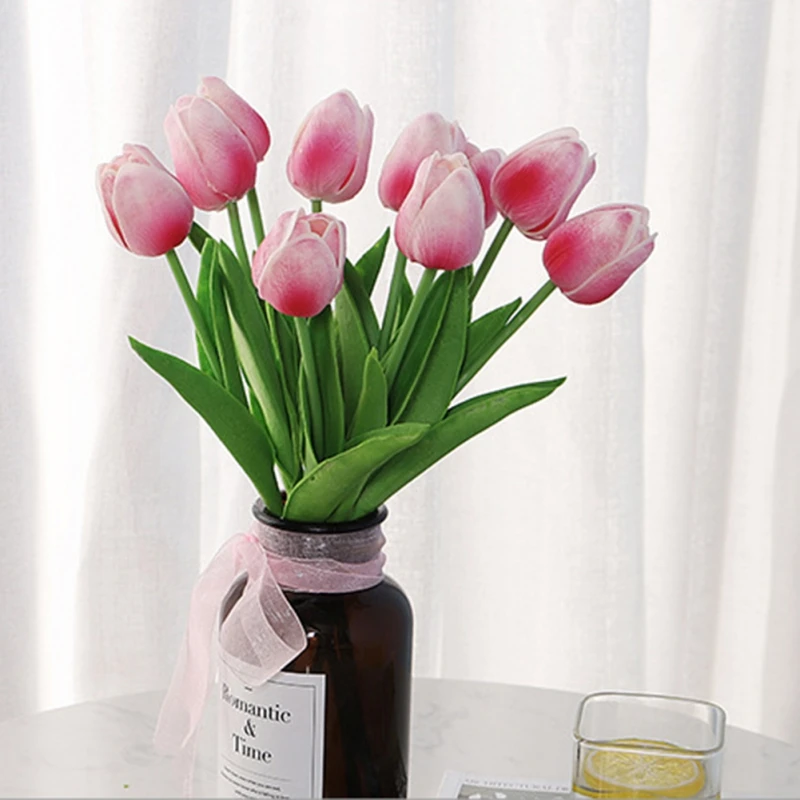 10Pcs Tulip Flower Artificial Tulip Bouquet 34cm Real Touch Bouquet Fake Flowers for Home Garden Wedding Party Decorations