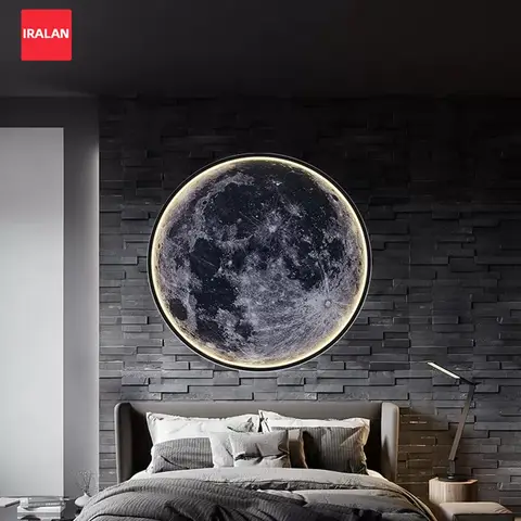 LED Moon Wall Lamp Remote Control Dimmable Romantic Mural Night Light Modern Bedroom Living Room Interior Home Decor Wall Lamp