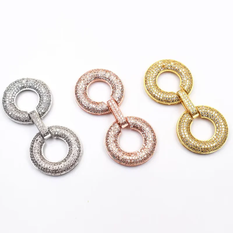 2pcs Cubic Zircon Micro 8 shape clasp for necklace / bracelet 24x50mm gold plated