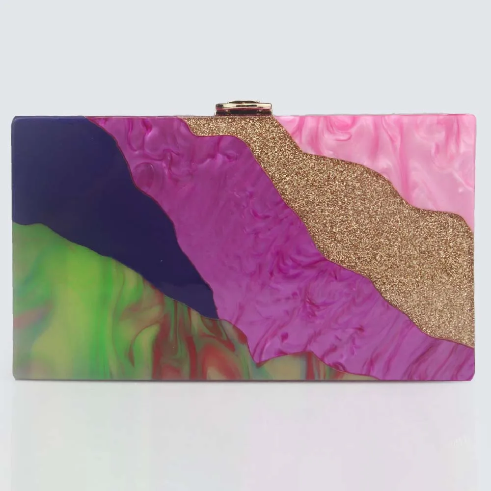 

Новая дизайнерская женская вечерняя сумка из акрила с контрастными вставками, идеально подходит для свадеб и банкетов, можно носить в руке, на плече или через плечо.