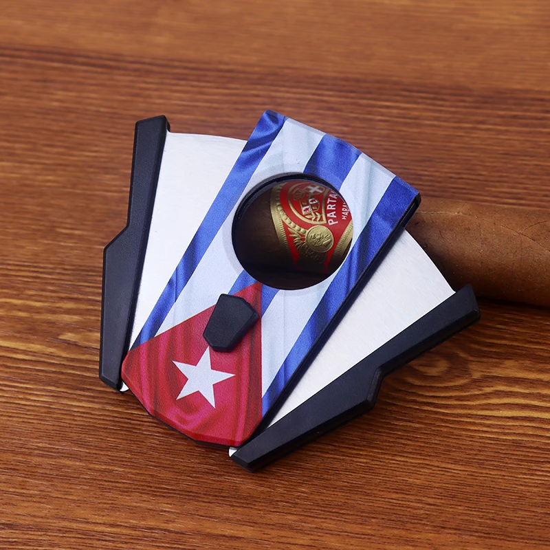 Luxury Portable Cigar Cutter Flag of Cuba Pattern Plastic Stainless Steel Sharp Blade Scissors Free Shipping Travel Cigar Cutter