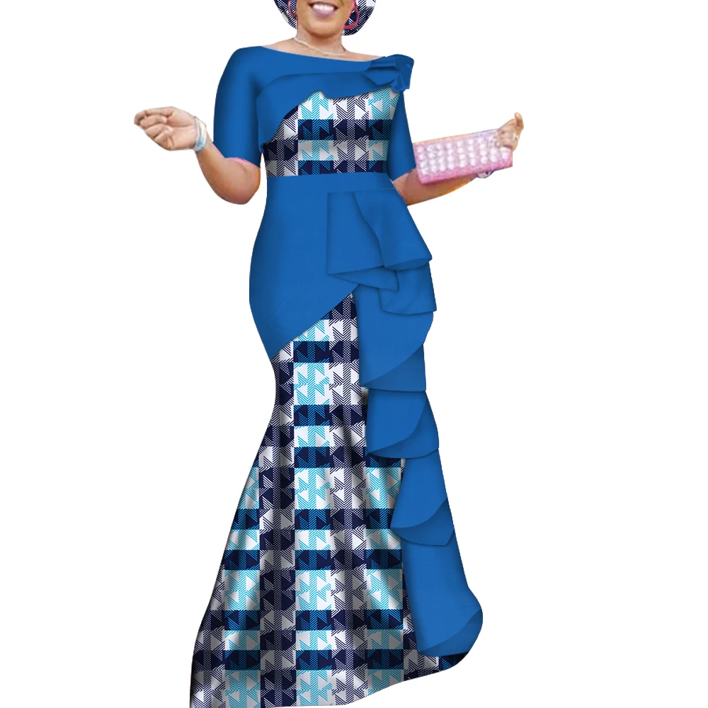 Vestidos African Dresses for Women Dashiki Elegant Ruffles Long Party Dress Plus Size Traditional African Clothing WY4152