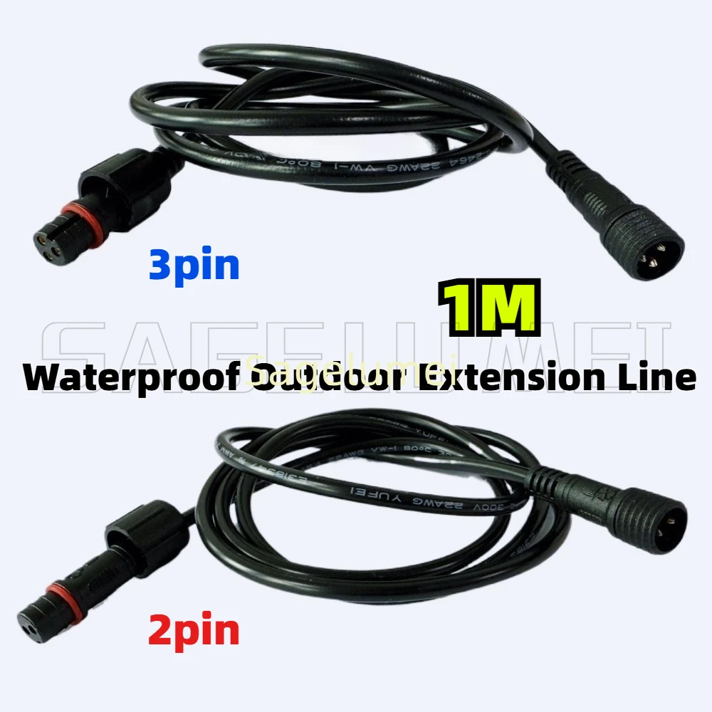 Waterproof male and female plug Connector 0.3Square Elongated Extension Line 2/3Core 22AWG 2pin 3pin Wire Connector with Wire 1M