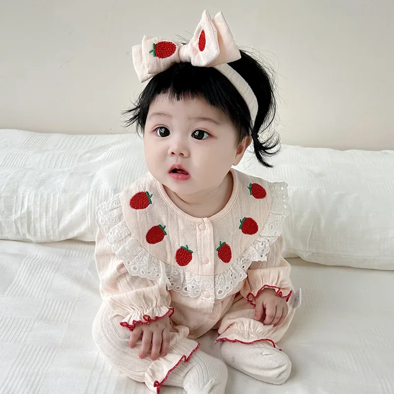 

Baby Clothing Fashion Loose Korean Style Rompers 2024 Autumn New Cotton Comfortable Girl Baby Sweet Cute Long Sleeved Rompers