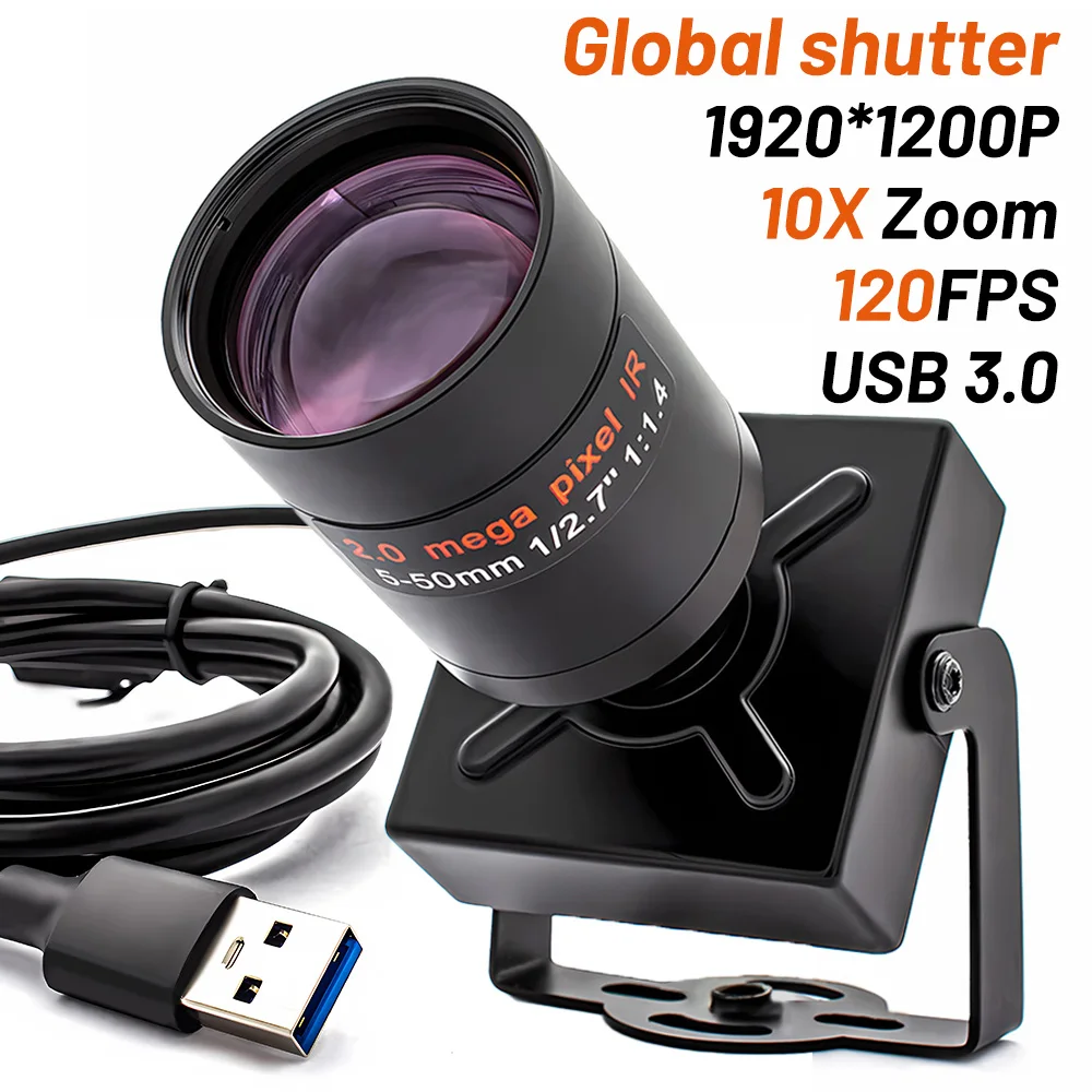 5-50mm Global Shutter USB3.0 Camera Industrial Metal Box 2.3MP 120FPS Varifocal Lens Plug Play For Live Video Teaching Meeting
