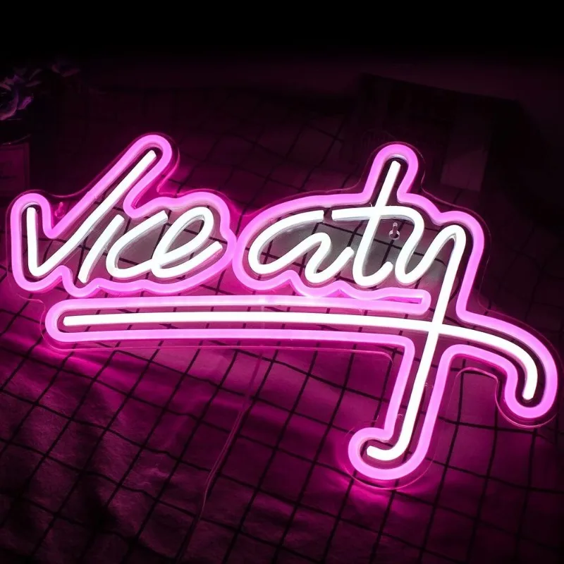 Vice City Neon Sign USB LED Neon Light for Bedroom, Kids Room, Game Room, Bar, Party Decor, Man Cave Wall Decoration Signs