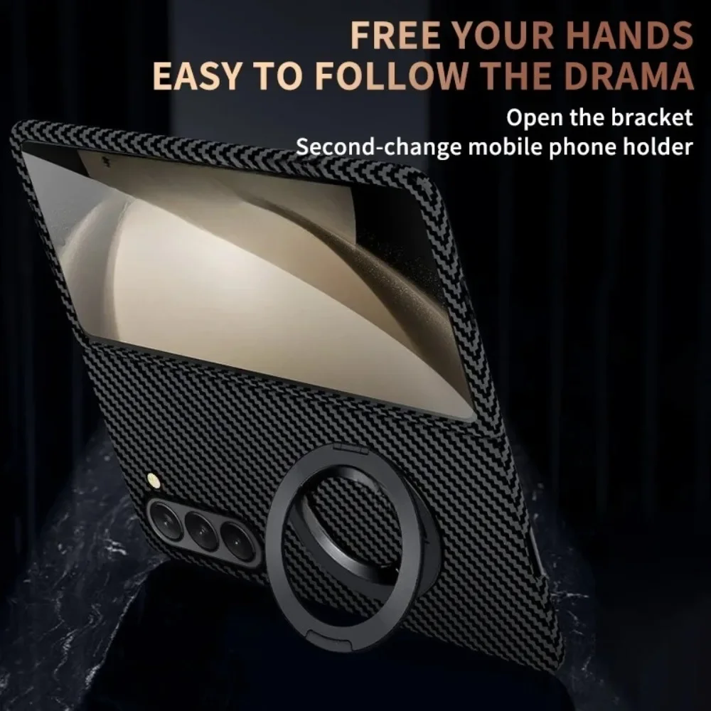 高品質カーボンキネ360 ° 回転磁気ブラケットケースサムスン Z フォールド 7 6 5 4 ワイヤレス充電耐衝撃 PC ハードカバー