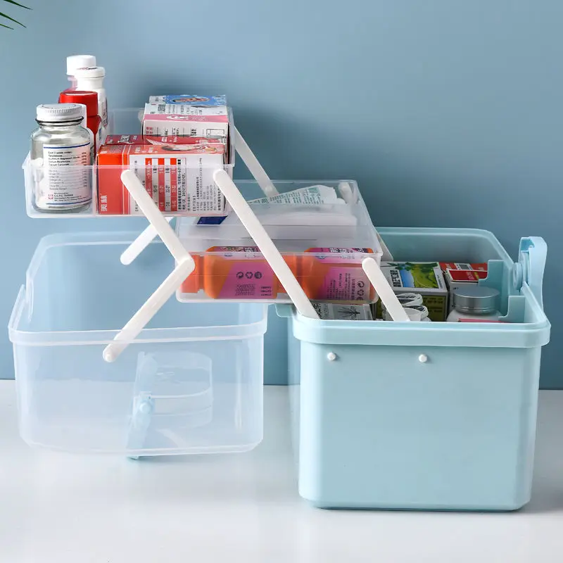 Plastic Tier Medicine Boxes Storage Box Large Capacity Drawer Sundries Organizer Folding Medicine Chest Storage First Aid Kit