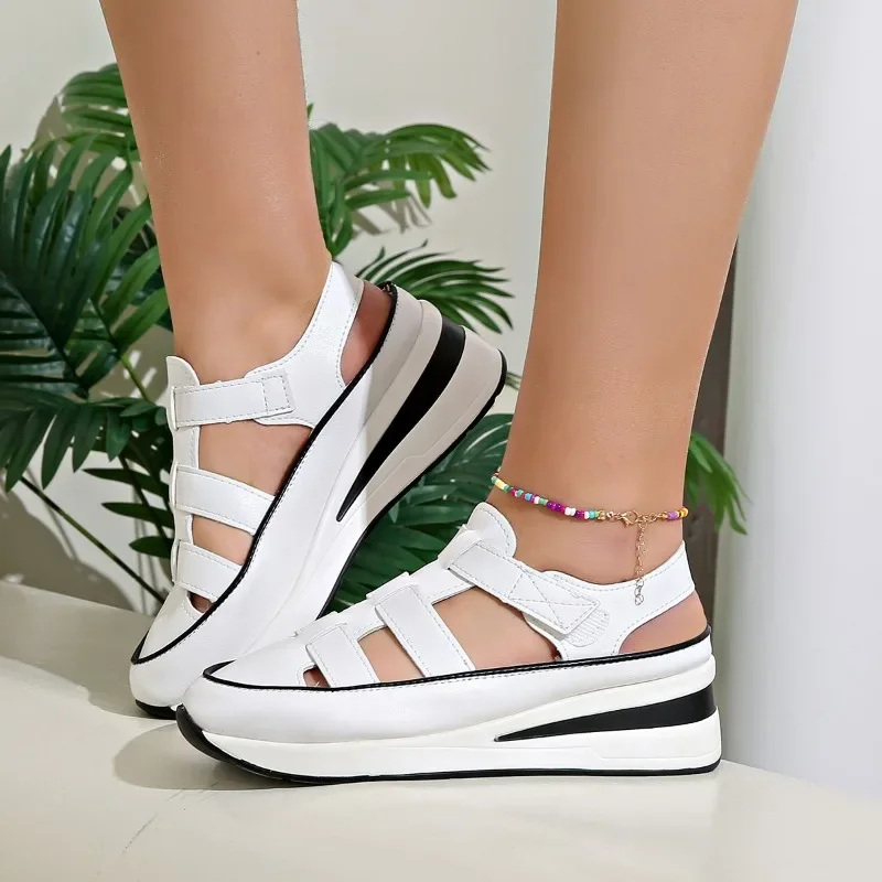 

Women's Toe Bag Sandals Anti-slip Wear-resistant Sponge Cake Base Sandalias De Mujer Outdoor Leisure Velcro Zapatillas De Mujer