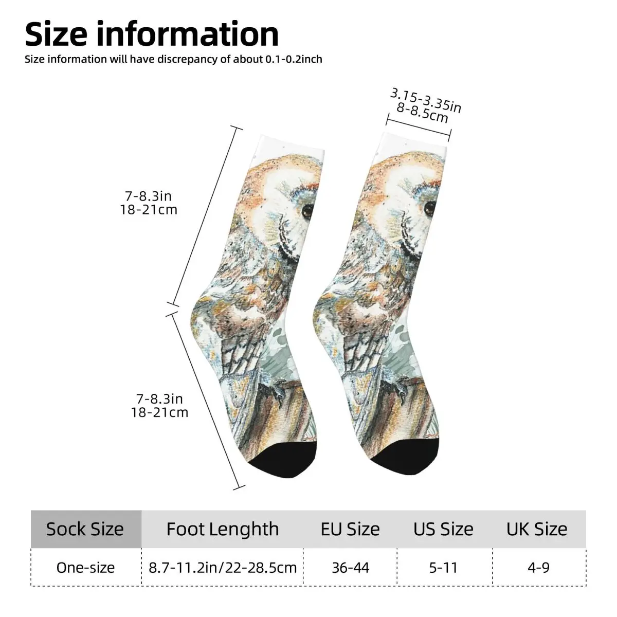 All Seasons Crew Stockings Watercolor Barn Owl Wildlife Bird Nature Socks Fashion Long Socks for Men Women Valentine's Day Gifts