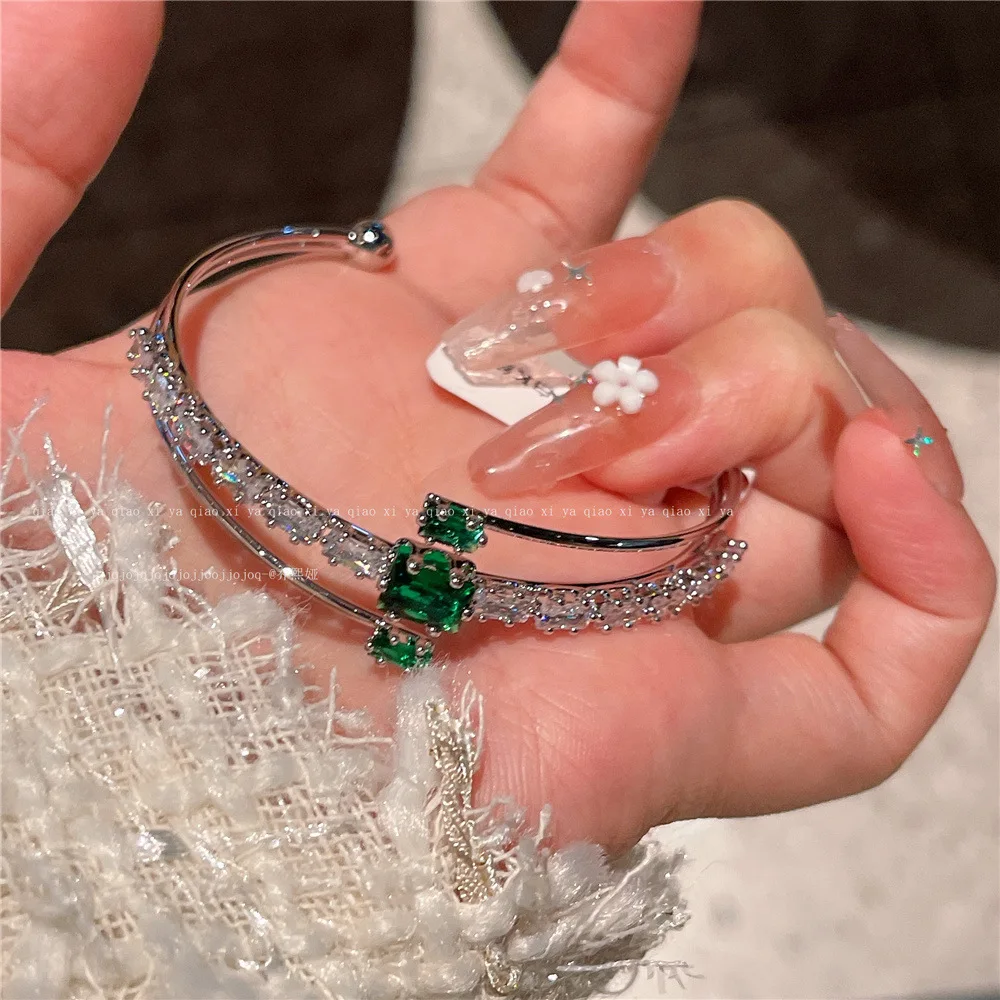 Fashion Jewelry Bangles For Women Multi Layer Adjustable Size Green Zircon Fashion Party Luxury Accessories Bracelets