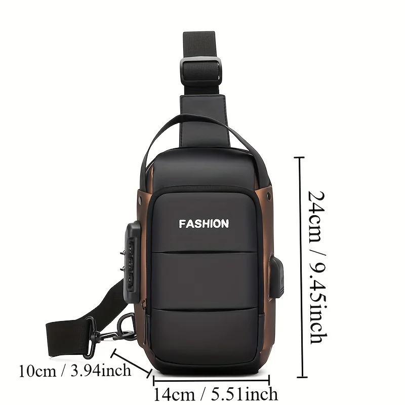 Borsa a tracolla antifurto con blocco password per uomo, borsa a tracolla casual alla moda per i pendolari quotidiani e gli sport all'aria aperta