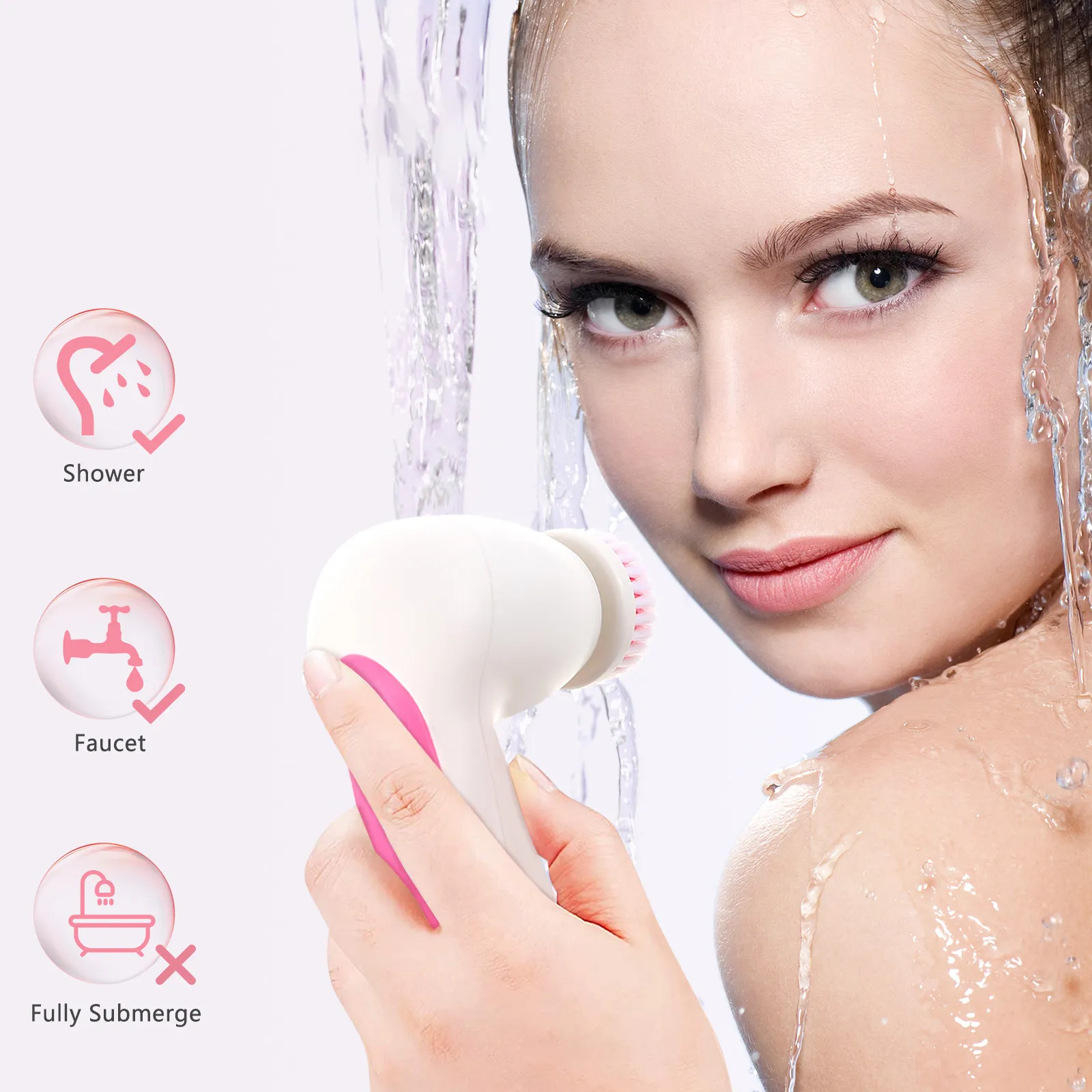 

Waterproof Facial Cleansing Brush Set 6 Heads Rotate 360 Pore Cleaning Deep Clean Face Washing Brush Women Girls