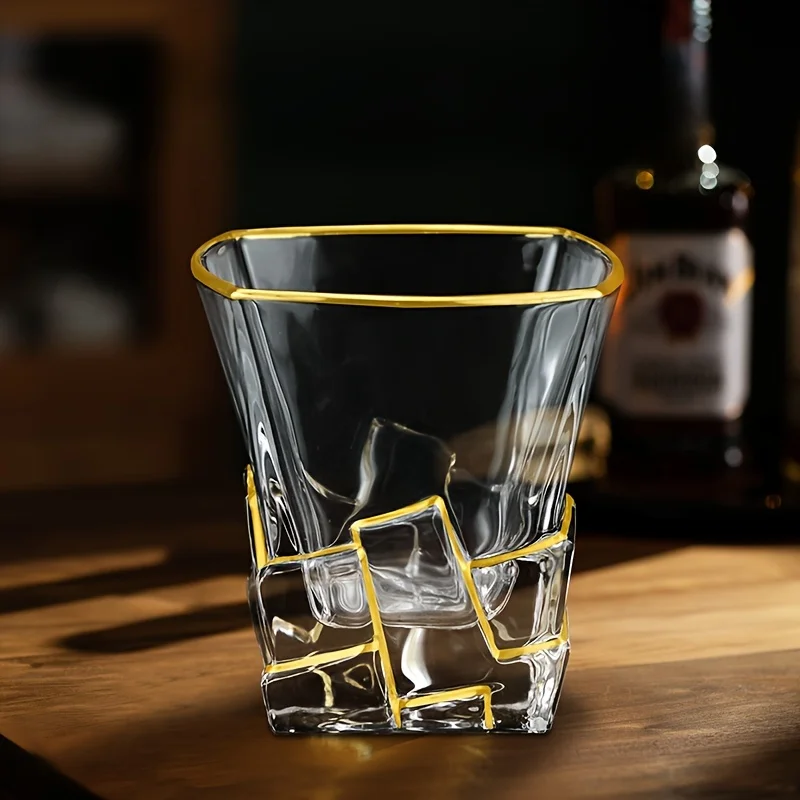 Whiskey Glass Gold Line Wine Whisky Glasses Golden Painted Crystal Barware Multi-function Beer Cocktail Home Water Coffee Cup