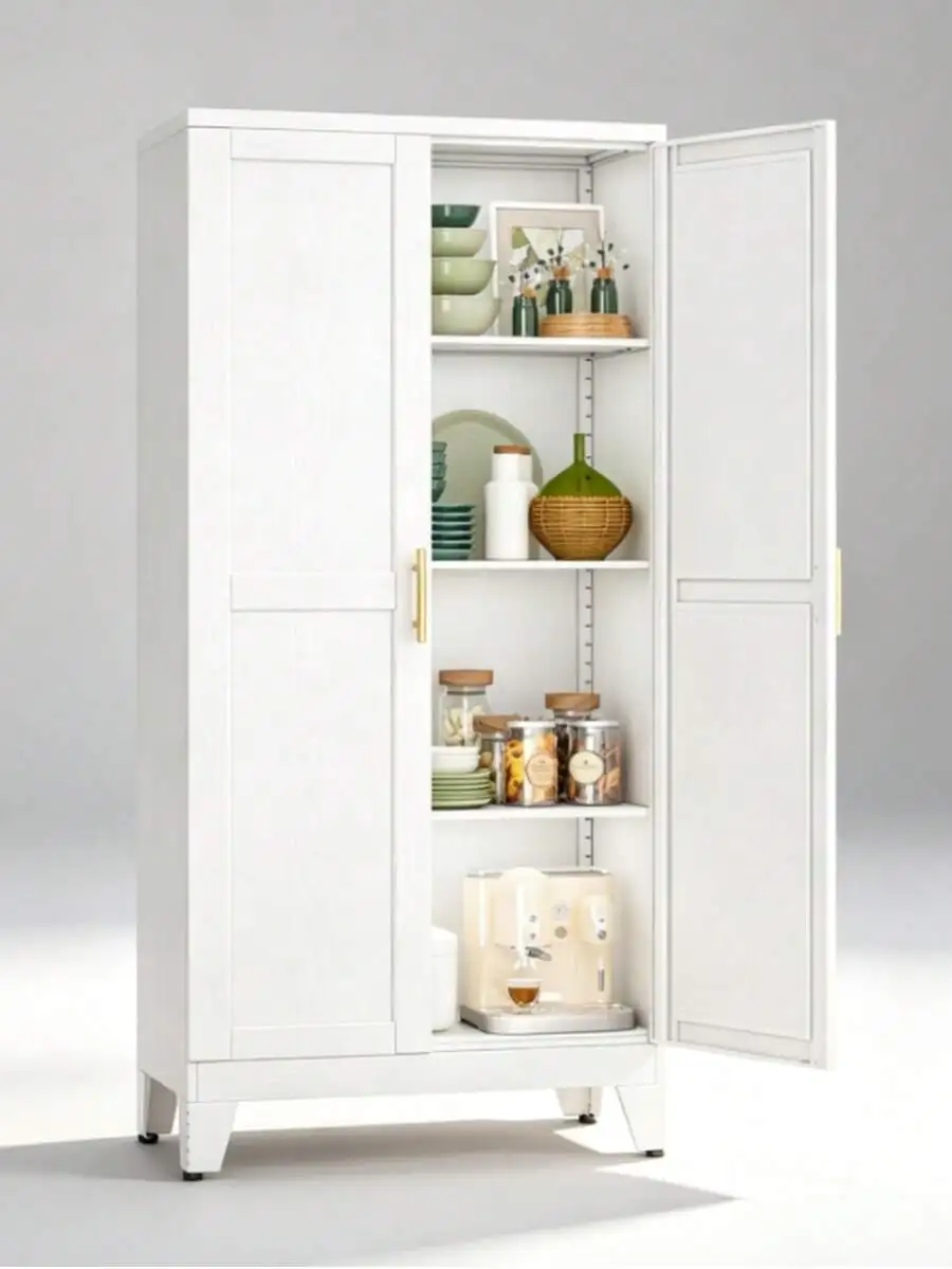 GAIOUS Metal Pantry Cabinet, Kitchen Pantry Storage Cabinets With 2 Door And 3 Adjustable Shelves, White Kitchen Pantry Cabinet,