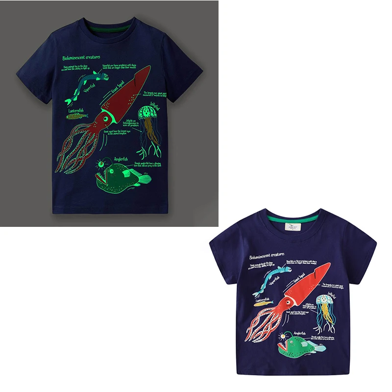 Jumping Meters 2-7T Summer Boys Girls T Shirts Luminous Short Sleeve Kids Jellyfish Clothes Fashion Baby Costume Kids Tees Tops