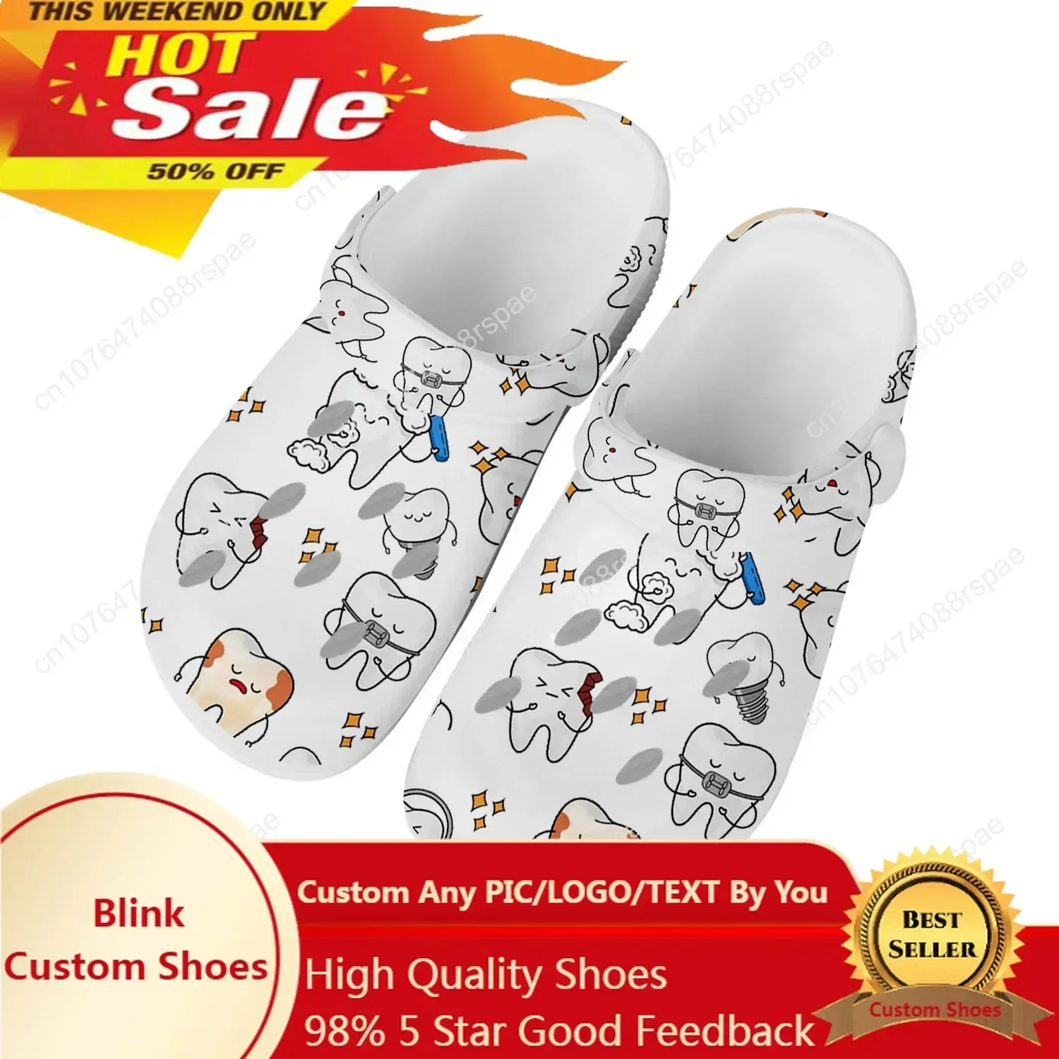 

Tooth Dentist Cartoon Home Clogs Custom Water Shoes Mens Womens Teenager Sandals Garden Clog Breathable Beach Hole Slippers