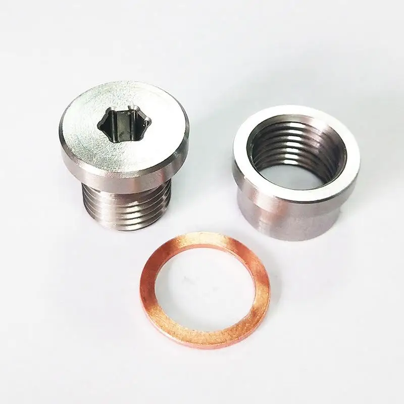 M12X1.25 Stainless Steel Inner Hexagon Plug And Nut Kit O2 Oxygen Sensor Nut Exhaust Stepped Bung