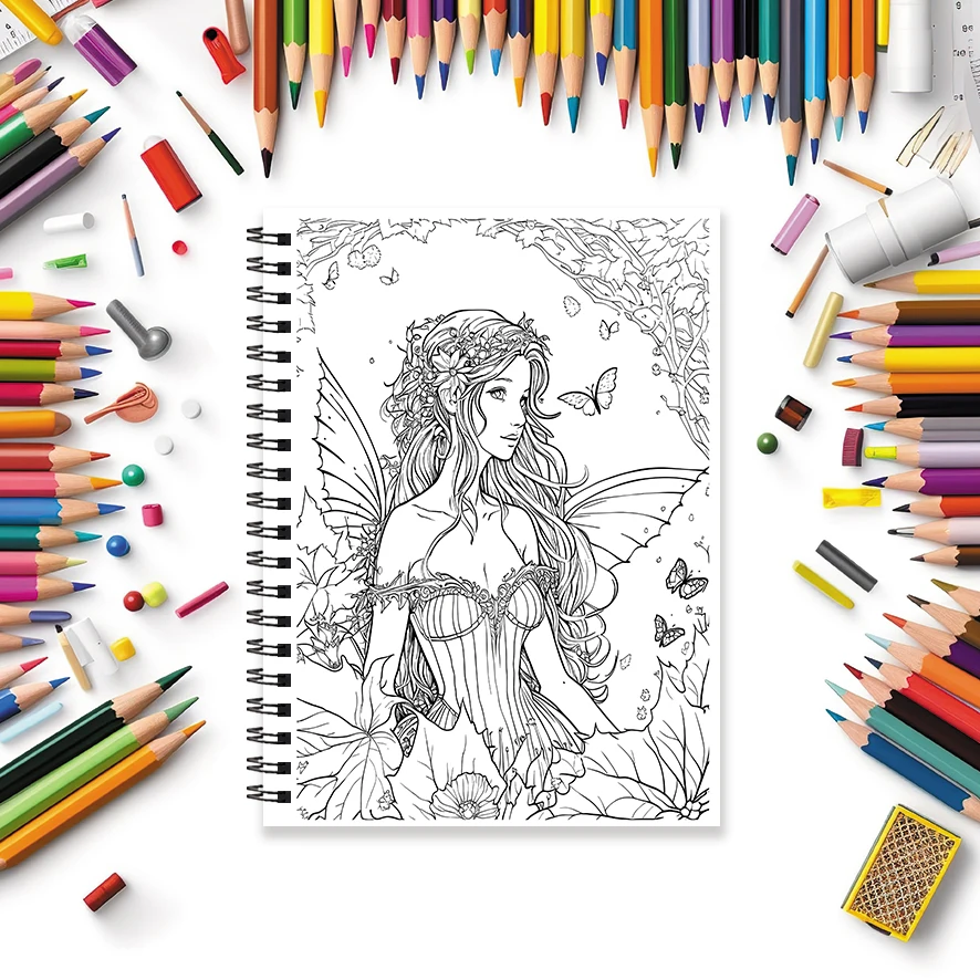 Elegant Elf Adult Coloring Book - 8.3x 11.2 Inch 32 Page Coloring Book - Helps Reduce Stress and Ease Emotions