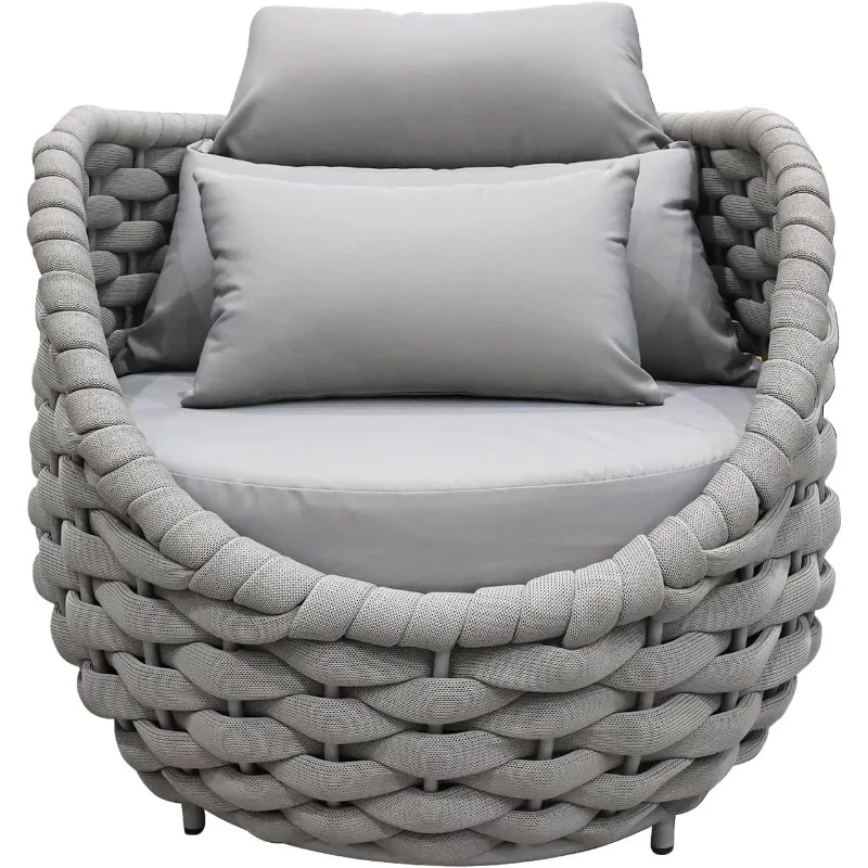 

Modern Patio Sofa Set Aluminum Frame Woven Rope Outdoor Furniture Cushioned Seating with Rock Slab Table for Balcony Poolside