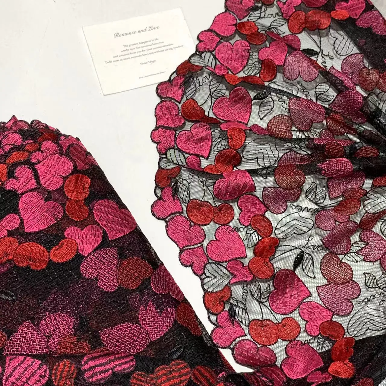 13Y Retro Black Pink Love Cherry Mesh Embroidered Lace, Fresh Floral Lace, Lingerie And Women's Clothing Decorative Accessories