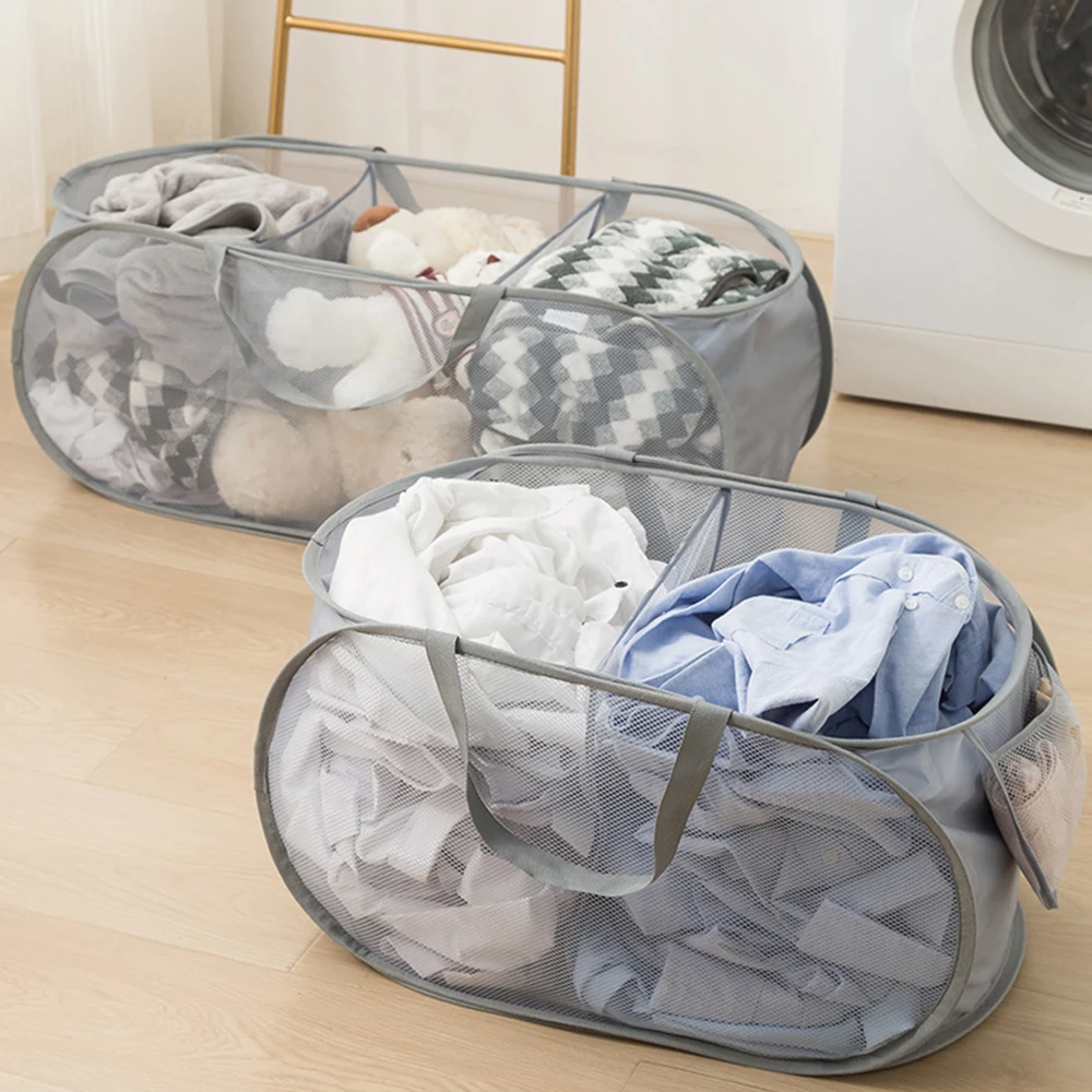 Folding Laundry Basket Large Capacity Washable Dirty Clothes Toy Storage Organizer Mesh Storage Bag  Bucket Bathroom Accessories