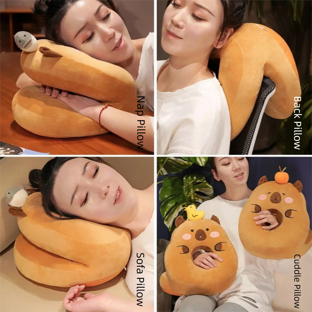 Double-sided Capybara Office Nap Pillow Plush&Ice Silk Keep Warm Hand Warmer Pillow Cartoon Hand Hold Capybara Neck Pillow