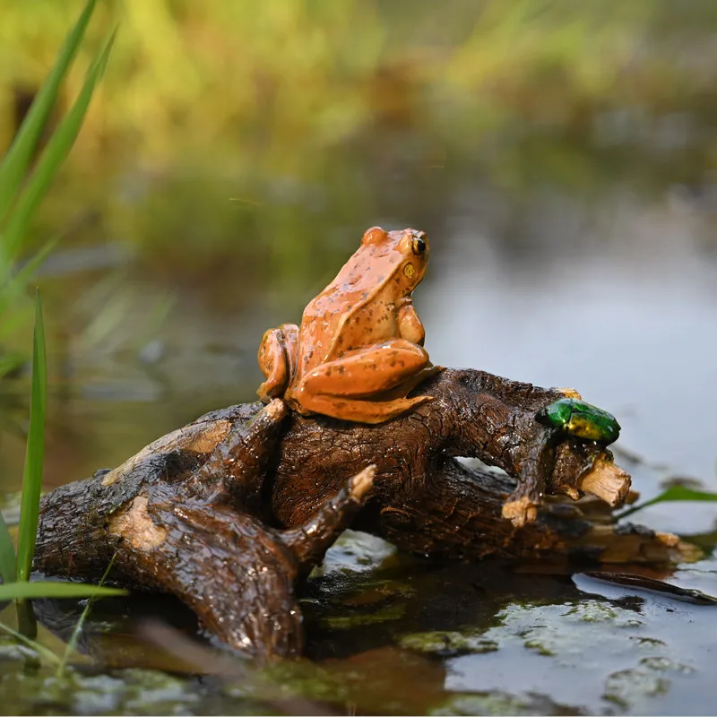 Realistic Resin Swamp Frog Perched On Branch Figurine Micro Landscape Bonsai Rockery Garden Pond Desktop Decor Unique Gift For
