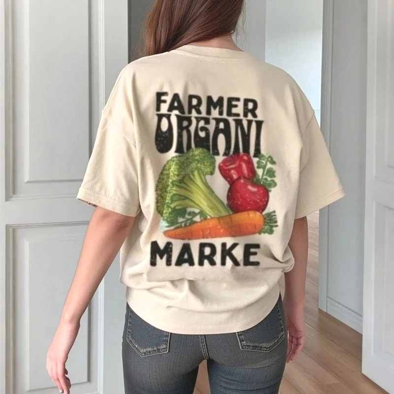 تي شيرت نسائي مطبوع عليه خلفية كلاسيكية برسومات الخضروات للجنسين بأكمام قصيرة ملابس جمالية ملابس الشارع الشهير Y2k ملابس داخلية للخريف والشتاء