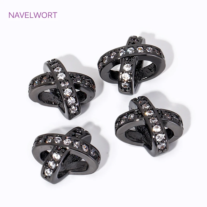 18K Gold Plated Brass Inlaid Zircon X-Shaped Porous Spacer Beads,Beads Separator,For DIY Jewelry Making Accessories Wholesale