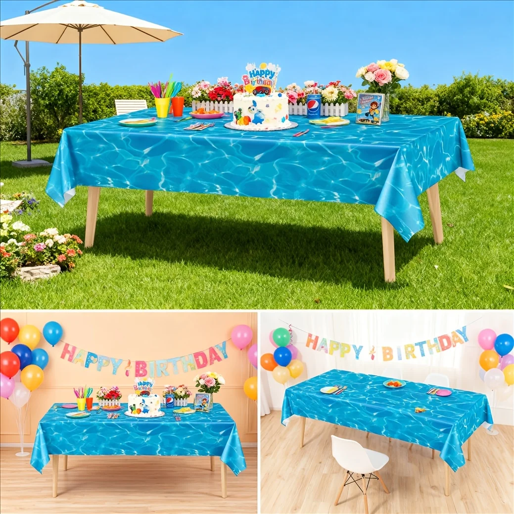 1/3Pcs Disposable Plastic Birthday Tablecloth 53.94x107.87 Inch Sea Wave Print Party Decor Table Cover
