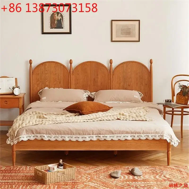 

Japanese-style full solid wood retro cherry wood small apartment 1.5 meters 1.8 meters home master bedroom double black walnut