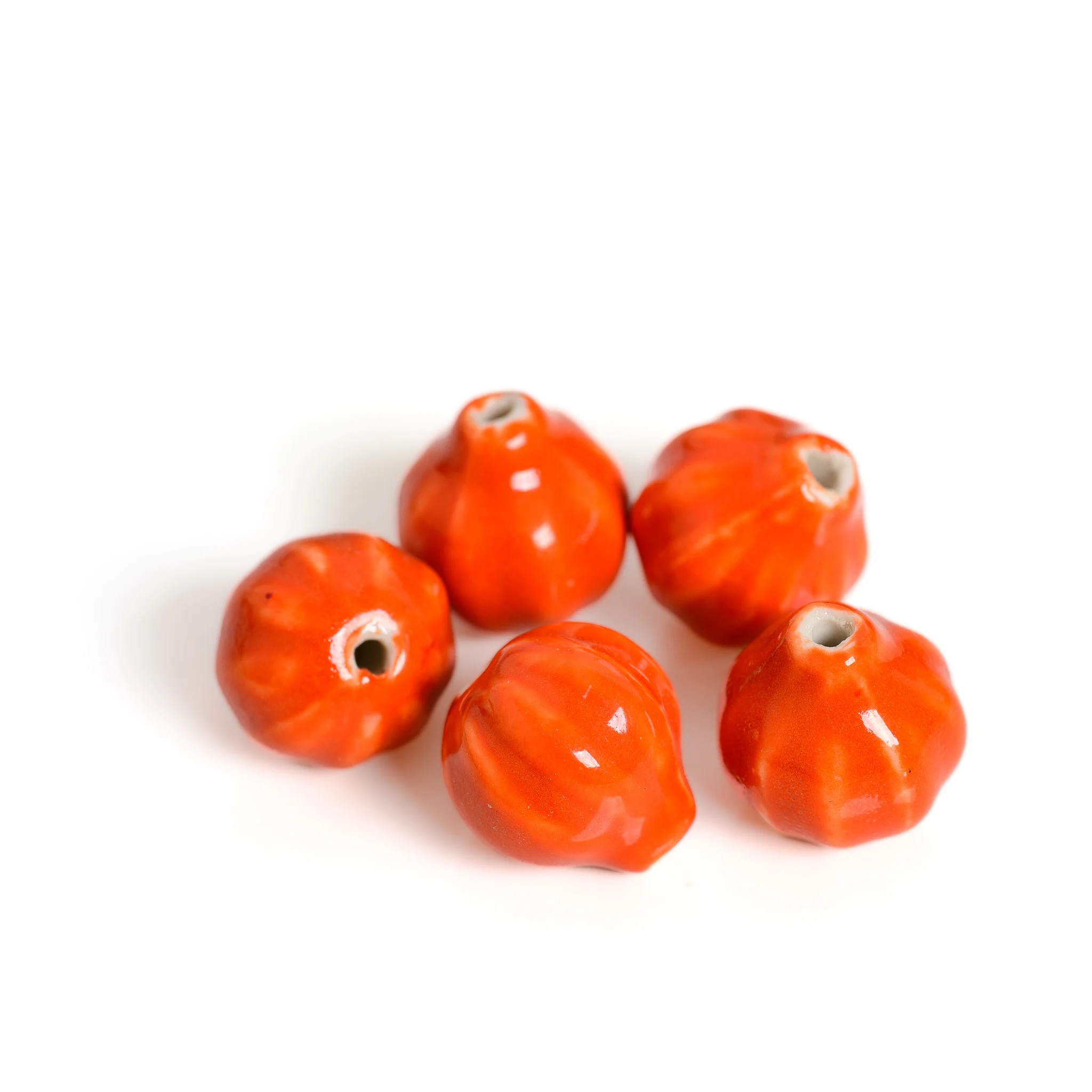 5pcs Orange Ceramic Vase Beads Pumpkin Shape DIY Jewelry Making Accessories Large Hole Loose Spacer Beads for Necklace Keychain