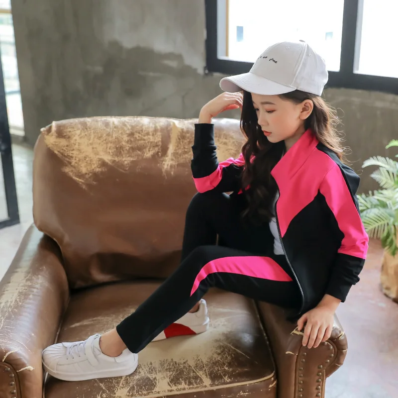 2024 New Spring Autumn Teen Girls Clothing Sets Fashion Zipper Sweatshirt + Pants 2Pcs Outfits Kids Tracksuit 4 6 8 10 12 Years