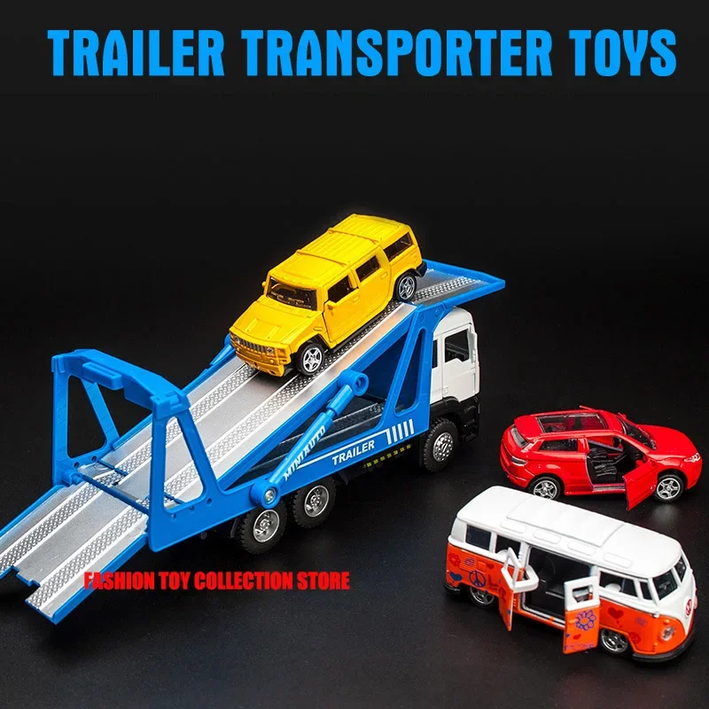 Transporteur modèle alliage remorque voiture moulé sous pression avec véhicules sonores et lumineux retirer voiture ensemble jouets pour enfants cadeau