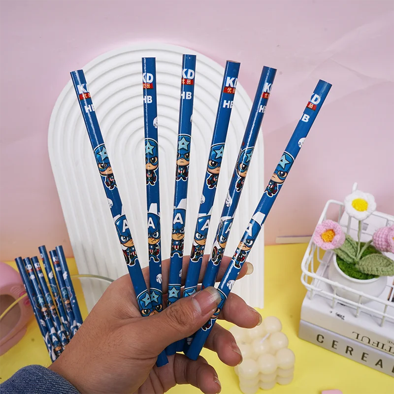 12set/box Cartoom Pencil Spider Man Captain America Avengers Superheroes HB Pen with Eraser Student Stationery School Gift view 4