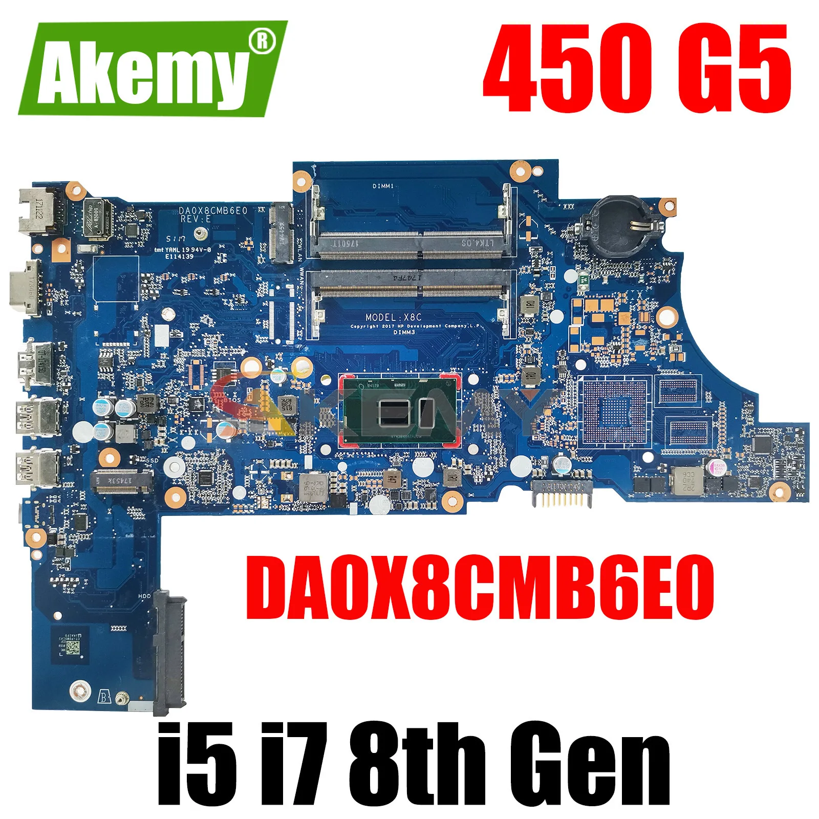 For HP Probook 450 G5 Laptop Motherboard DA0X8CMB6E0 mainboard with I7-8550U I5-8250U DDR4 UHD 620 L00828-001 Tested