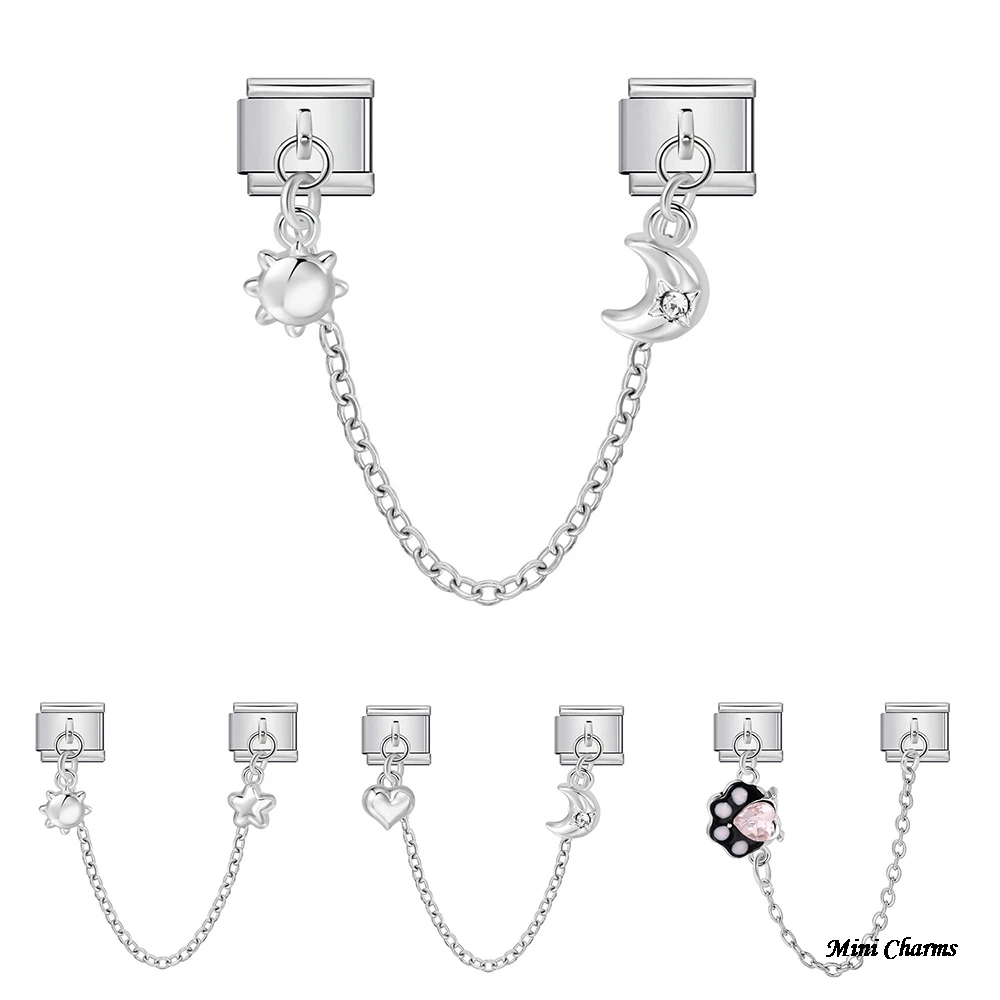 Modischer Stern-Mond-Sonne-Katzenpfoten-Anhänger mit Hängekette, italienische Charms, passend für 9mm Armbänder, Edelstahlschmuck, DIY-Bastelzubehör – Detail 1