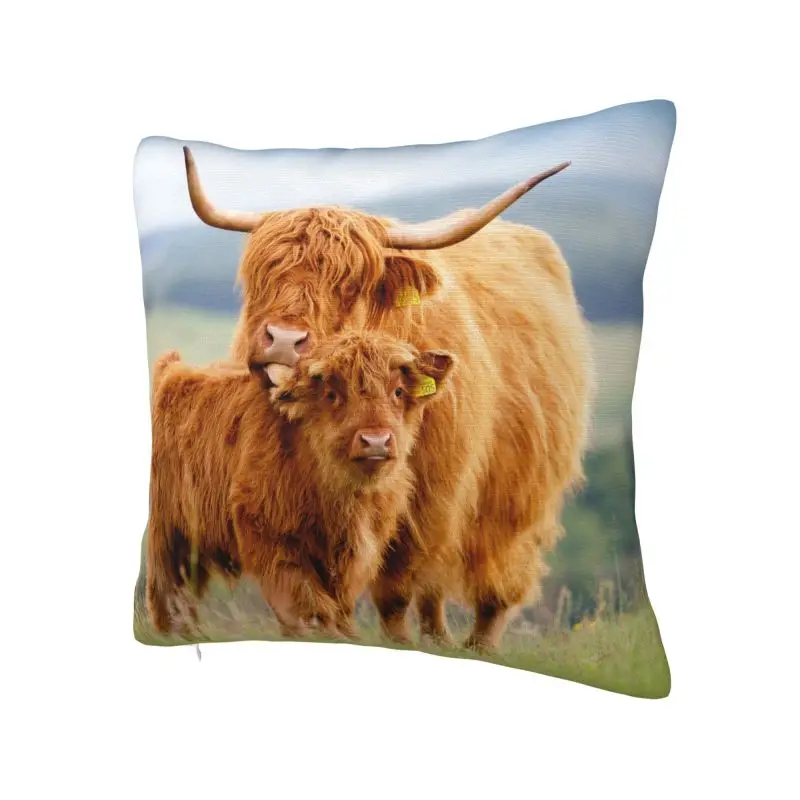Highland Cow And Flower Throw Pillow Case 66*66cm for Sofa Cushion Cover Velvet Polyester Pillowcase Double-sided Printing