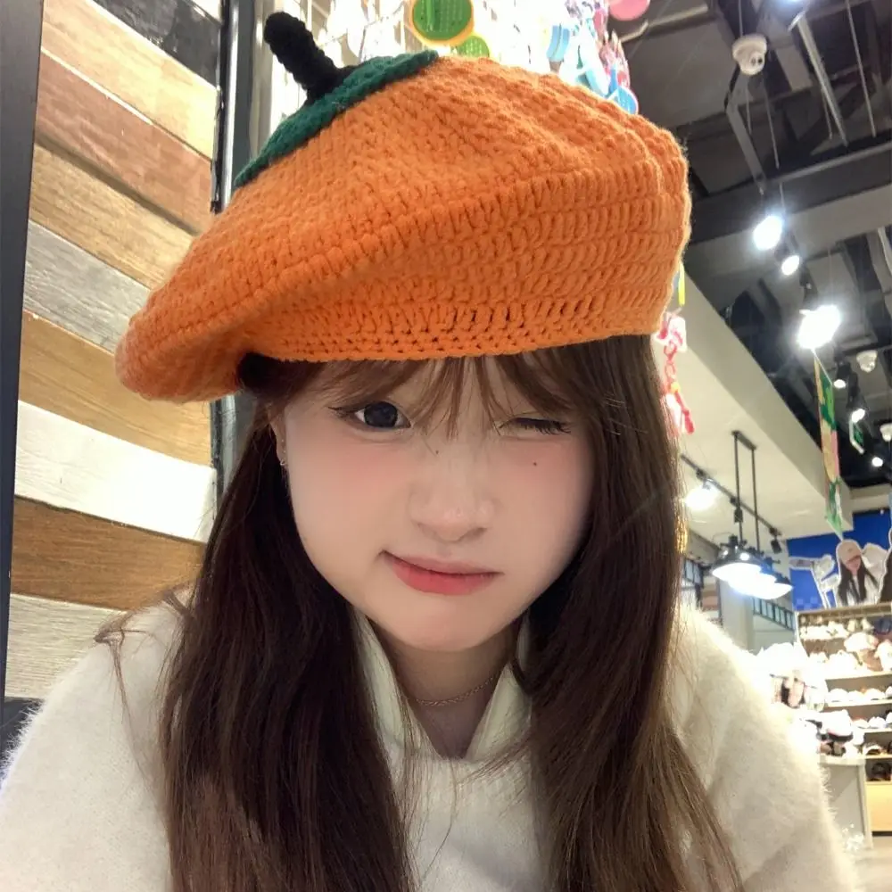 

Temperament Kawaii Persimmon Beret Cartoon Japanese Knitted Hat Fruit Shape Warm Y2K Painter Hat Party