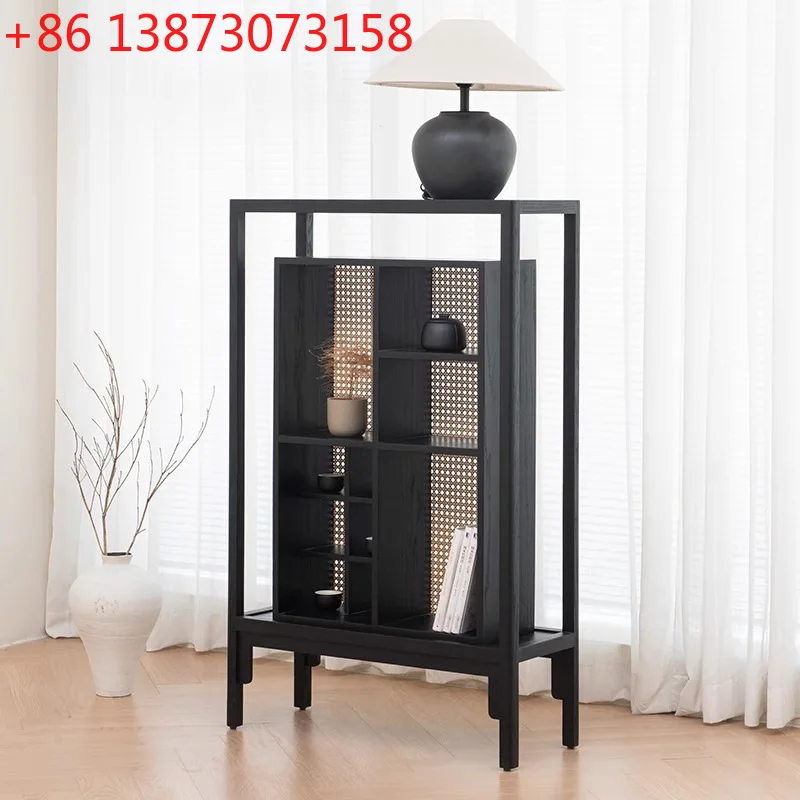 

Шкаф для хранения из массива дерева, современный простой настенный шкаф-витрина, скандинавский черный многофункциональный чайный шкаф