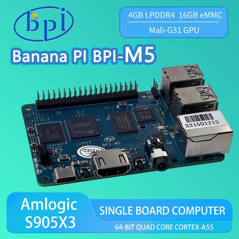 

Banana PI BPI-M5 4 ГБ LPDDR4 RAM 16 ГБ Amlogic S905X3 Четырехъядерный процессор Cortex-A55 eMMC Flash Dev Одноплатная поддержка Linux