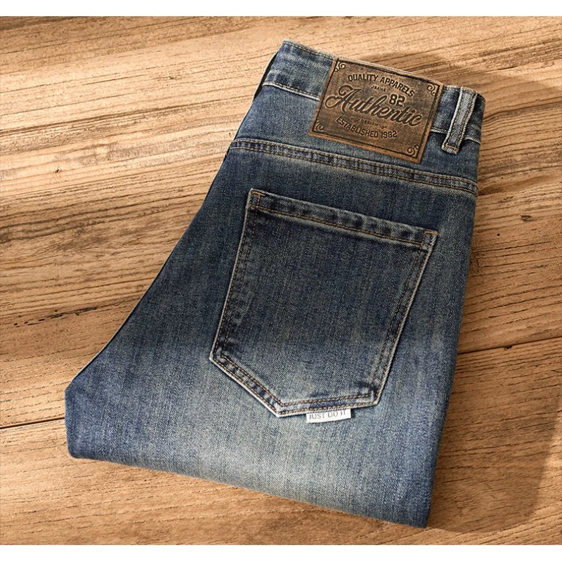 Jeans moulants vintage pour hommes, mode de rue, haut de gamme, industrie lourde, déFlex, coupe couvertes, petit, droit, tendance, Nosttiled ic, pantalons longs