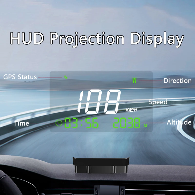 Car Head Up HD Display GPS Speedometer Speed KMH Time Compass Altitude Digital HUD Windshield Projector For All Cars Auto