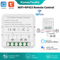 16A Tuya WiFi RF433 Smart Switch Mini DIY Breaker Relay 2-way Control Smart Life APP Voice Control Work with Alexa Google