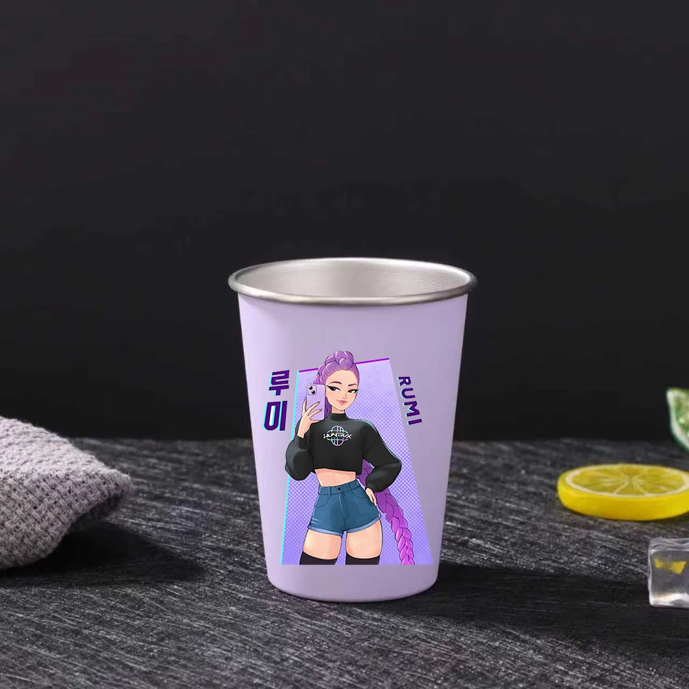 الأرجواني Kpop فيلم شيطان الصيادين الفولاذ المقاوم للصدأ كوب غسول الفم Kawaii ساجا بنين النمر 350 مللي صديق حفلة شرب كوب أفضل هدايا المهرجان #5