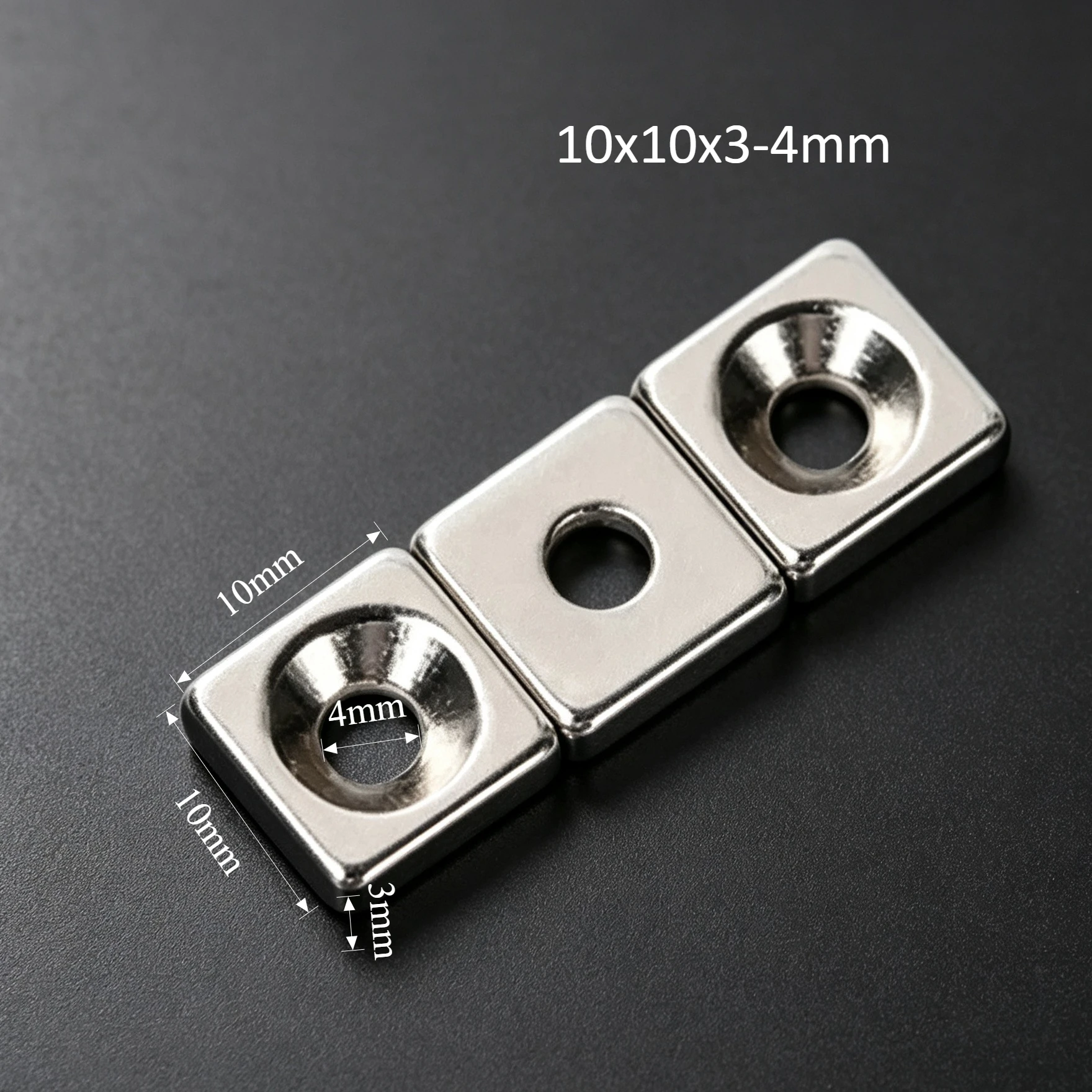 10x10x3‑4mm N35 Square Block Countersunk Neodymium Magnet 4mm Hole Super Strong Permanent NdFeB Rare Earth Magnetic Magnets