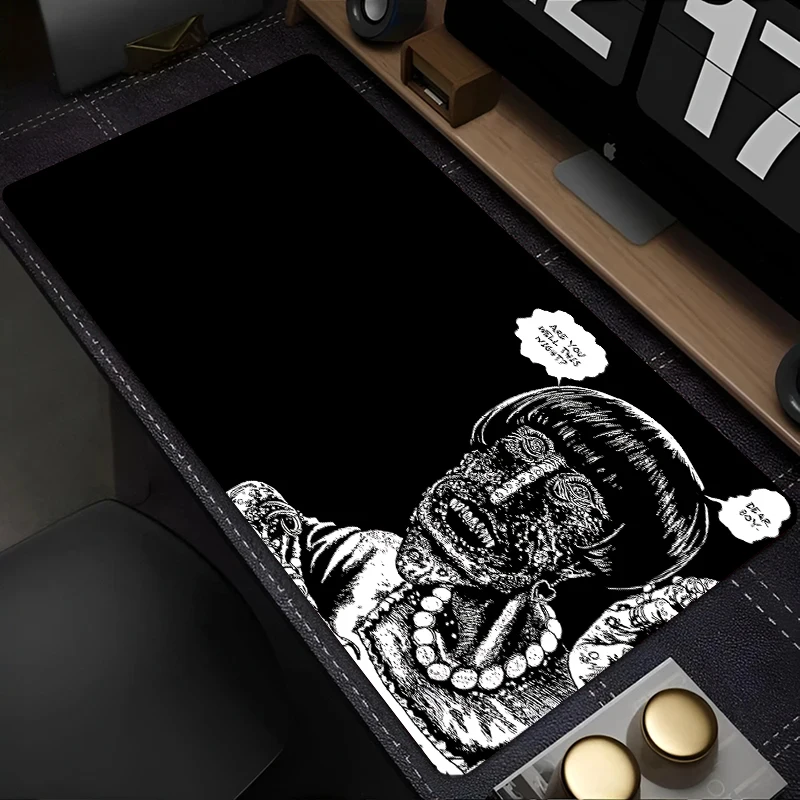 XXL Alas Mouse Hitam dan Putih Alas Keyboard Gaming Alas Meja Definisi Tinggi Lucu Besar Alas Keyboard Anime Horor Junji Ito