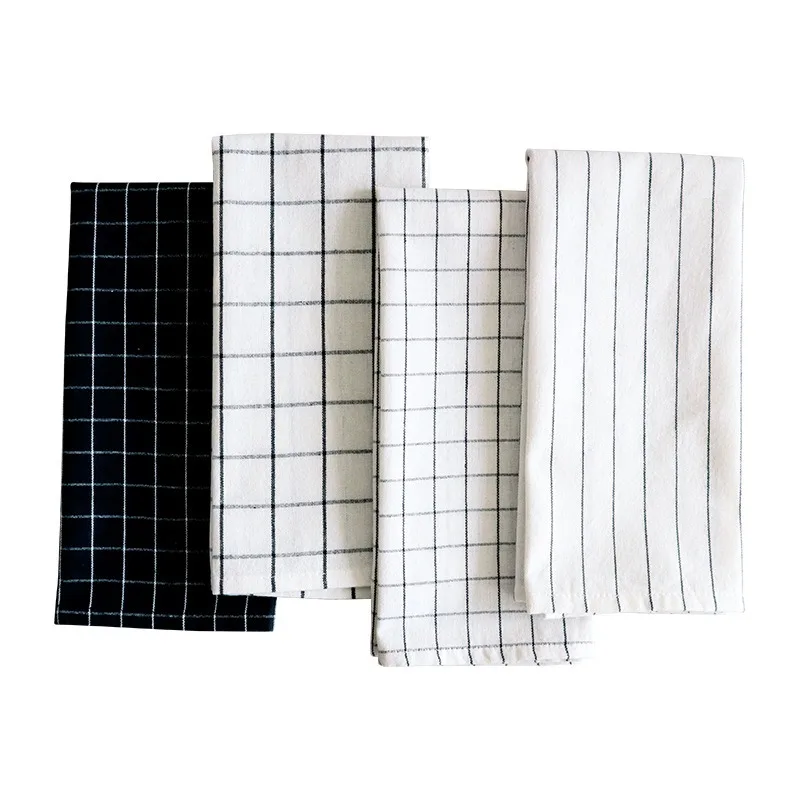 1Pc 40x60cm Plaid Striped Tea Towel Cotton Dinner Placemat Kitchen Dish Cloth Absorbent Table Napkin